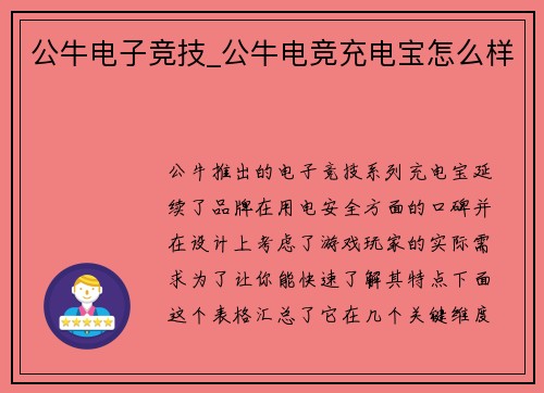 公牛电子竞技_公牛电竞充电宝怎么样